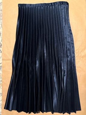 Banana Republic Black Satin Pleated Midi Skirt